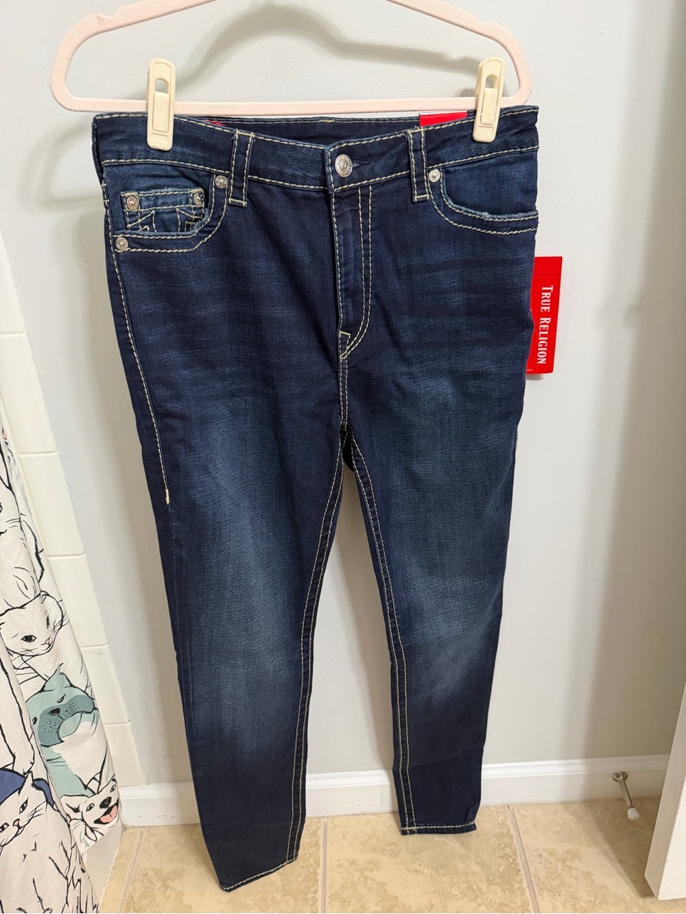 NWT True Religion Women's Jennie Dark Indigo Skinny Jeans Contrast Stitching
